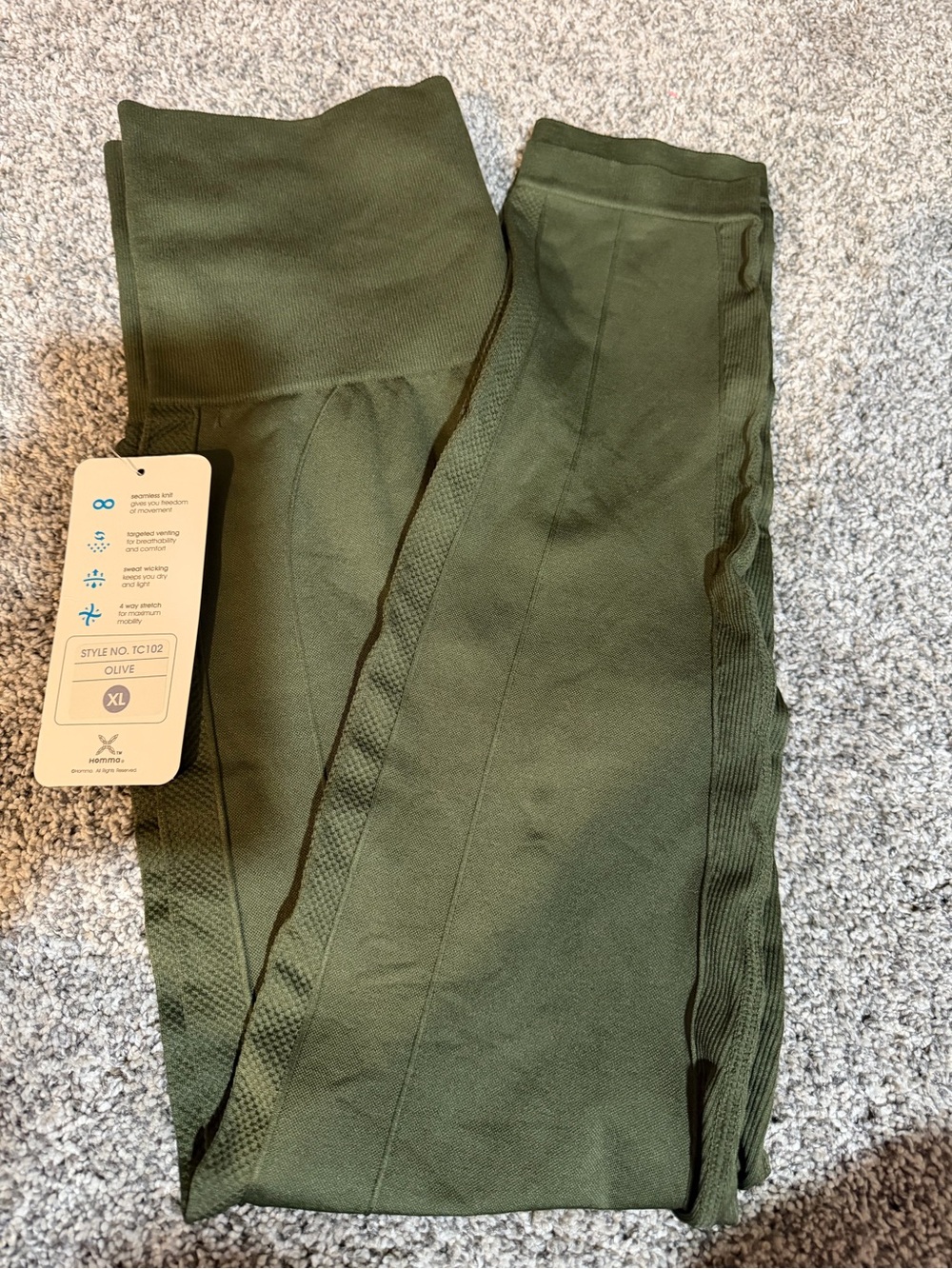 Homma Olive High-Waist Leggings with Textured Side Panels